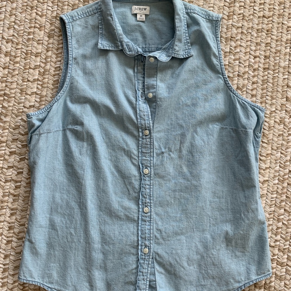 J. Crew Women's Light Blue Sleeveless Button Down Shirt NWOT